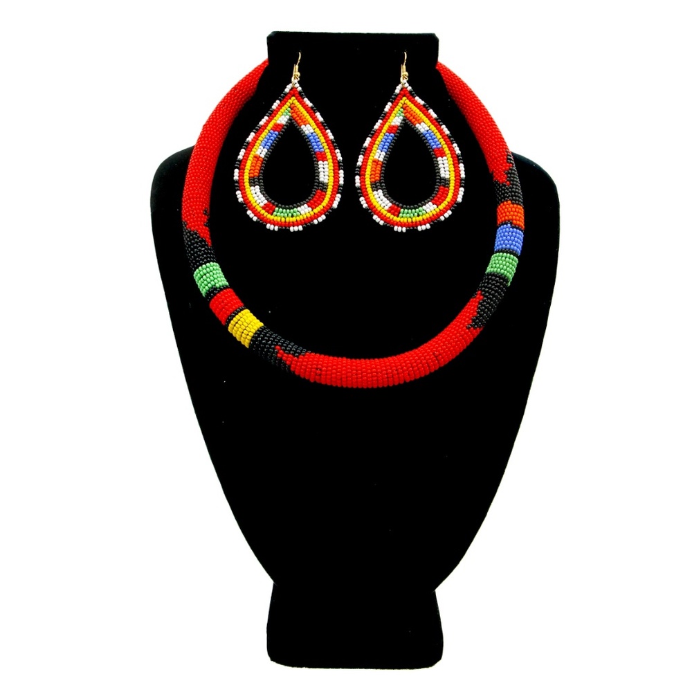 Zulu/Maasai Red Multi Color Bead Wrapped Tribal